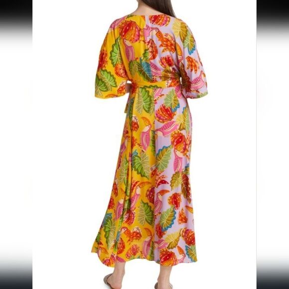 Farm Rio Women’s Mixed Beaks & Bananas Maxi Wrap Dress Size LARGE - Picture 3 of 10
